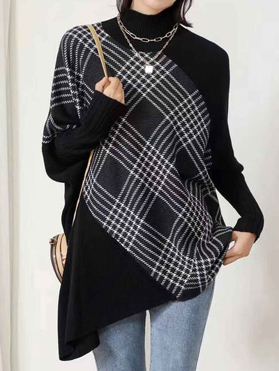 Kaitlyn Loose Turtleneck Irregular Knitted Pullover Cape