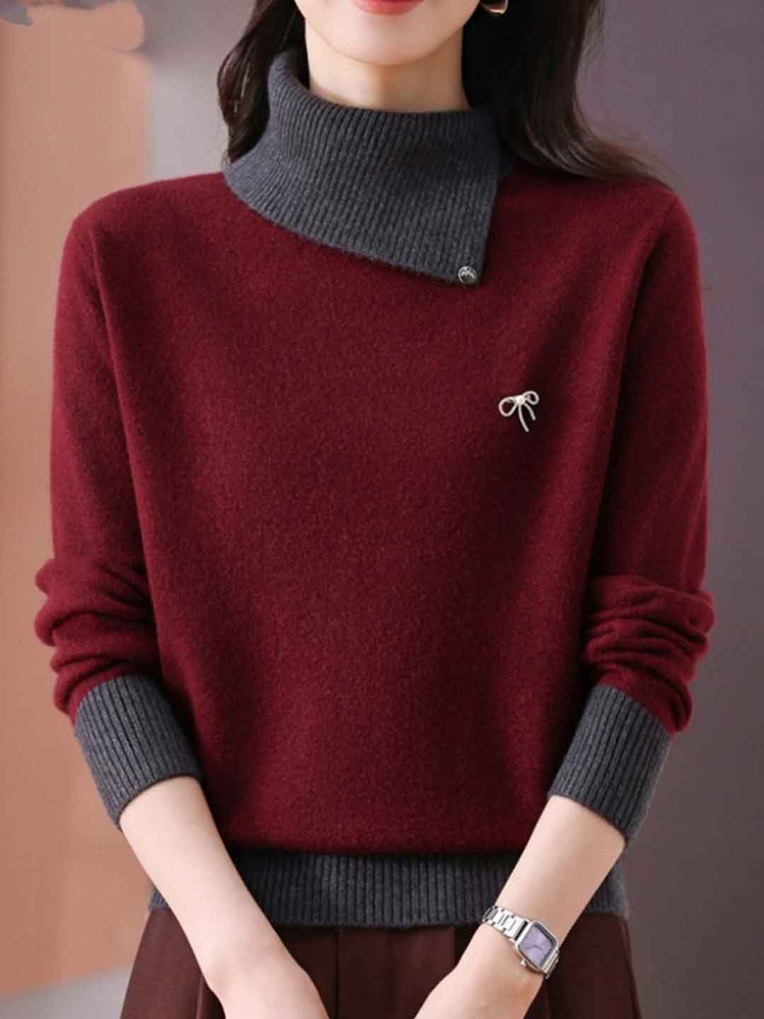 Olivia Classic Turtleneck Contrasted Panelled Knitted Sweater