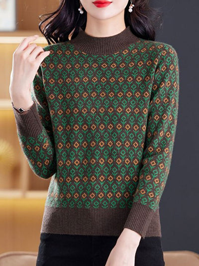 Brianna Classic Jacquard Turtleneck Knitted Sweater