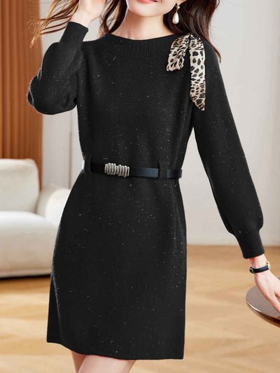 Taylor Casual Crew Neck Scarf Knitted Dress