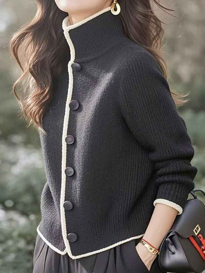 Ella Classic Turtleneck Patchwork Knitted Cardigan