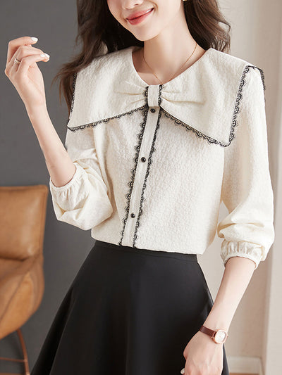 Trinity Classic Lattern Sleeve Lace Chiffon Shirt