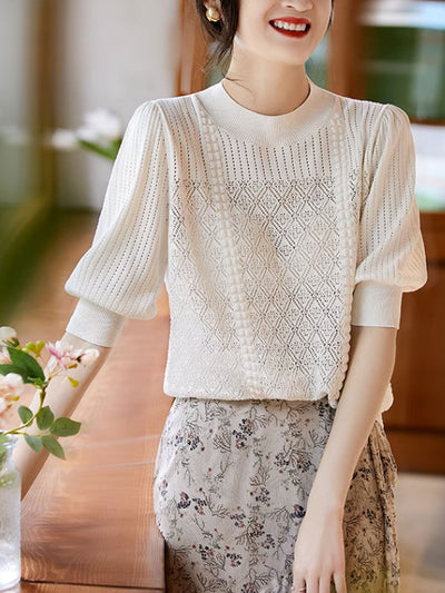 Hannah Retro Lantern Sleeve Diamond Knitted Top