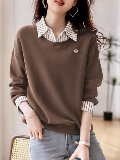 Isabella Casual Patchwork Striped Sweatshirt