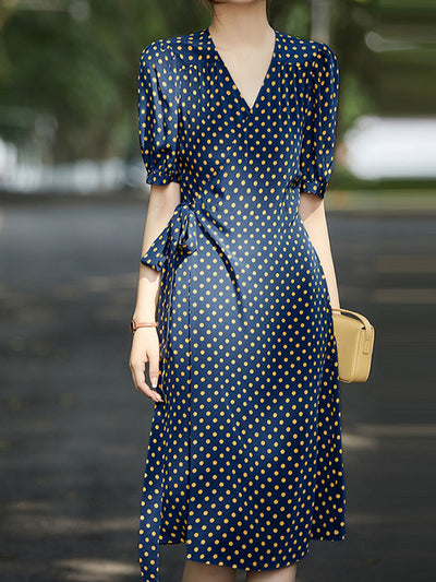 Madison Classic V-neck Polka-dot Dress