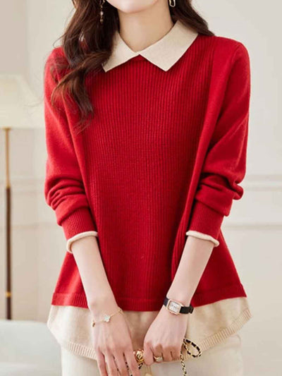 Nevaeh Loose Lapel Mock Two-Piece Knitted Top