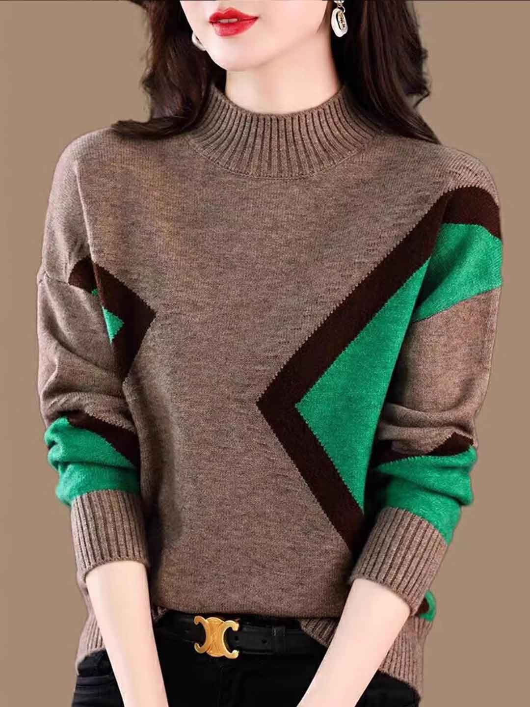 Camila Classic Turtleneck Contrasted Knitted Top