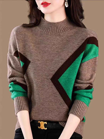 Camila Classic Turtleneck Contrasted Knitted Top