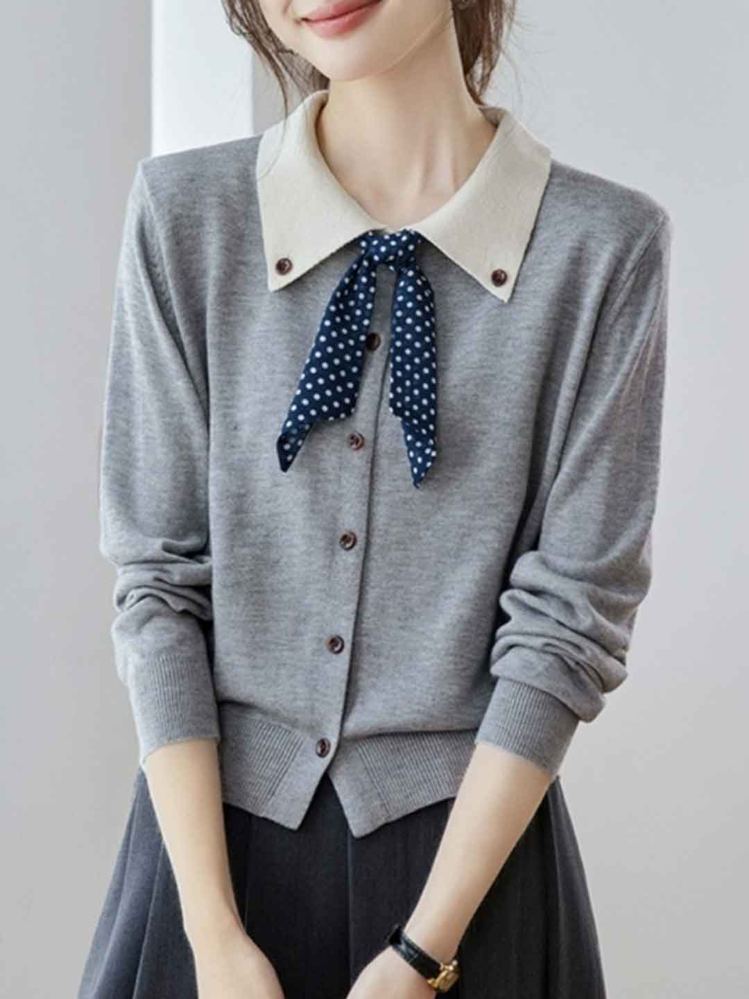 Bella Cute Doll Collar Bow Knitted Top