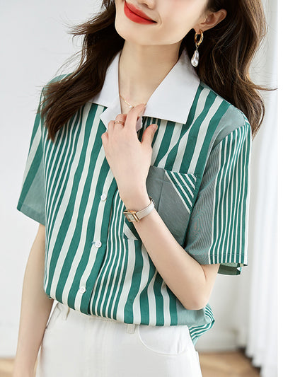 Trinity Casual Striped Matched Color Shirt