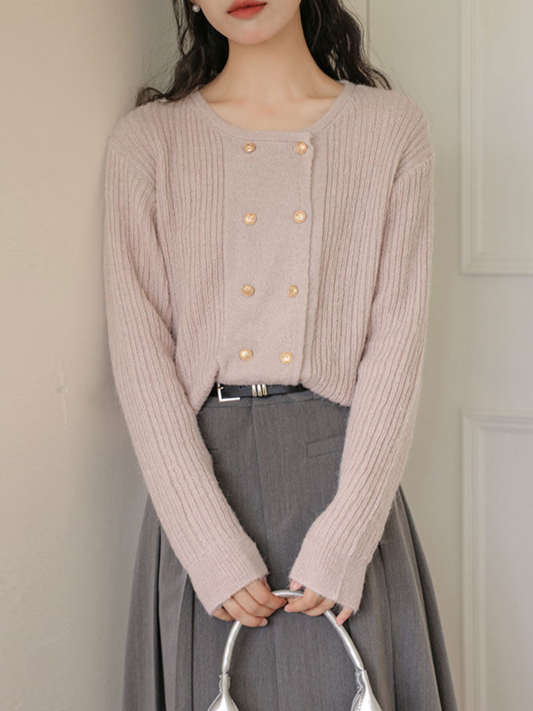 Emily Loose Crew Neck Double-Breasted Knitted Cardigan