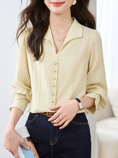 Abigail Classic V-neck Button Plain Shirt