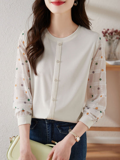 Jessica Classic Polka-Dot Chiffon Sleeve Knitted Top