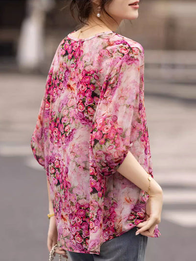 Ariana Loose V-Neck Floral Chiffon Top