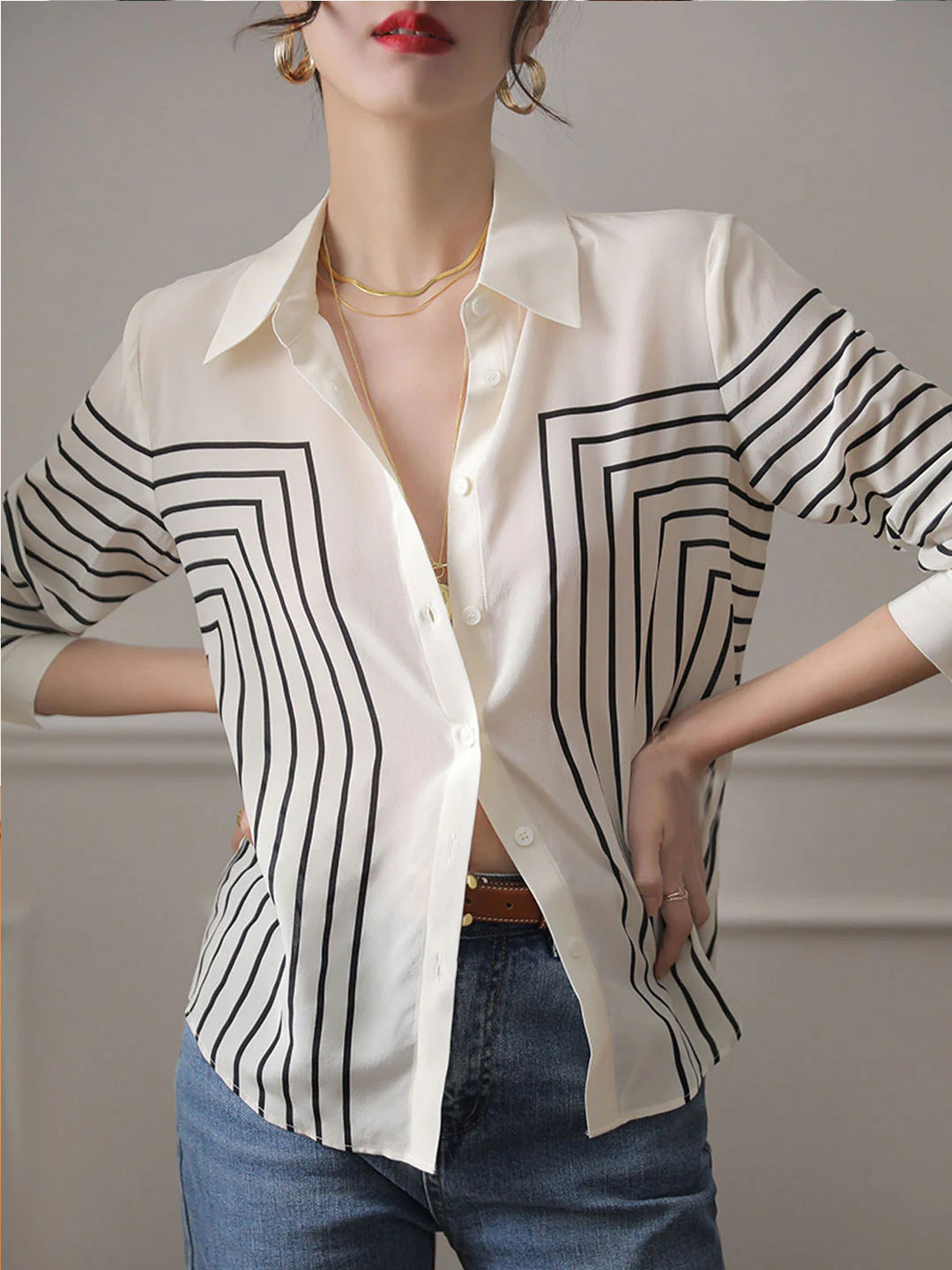 Natalie Retro Loose Striped Shirt