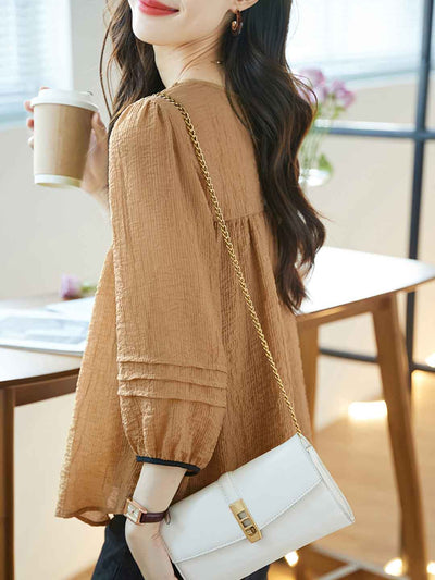 Bella Classic Back Hollowed Blouse-Khaki