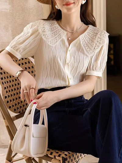 Camila Retro Doll Collar Chiffon Blouse