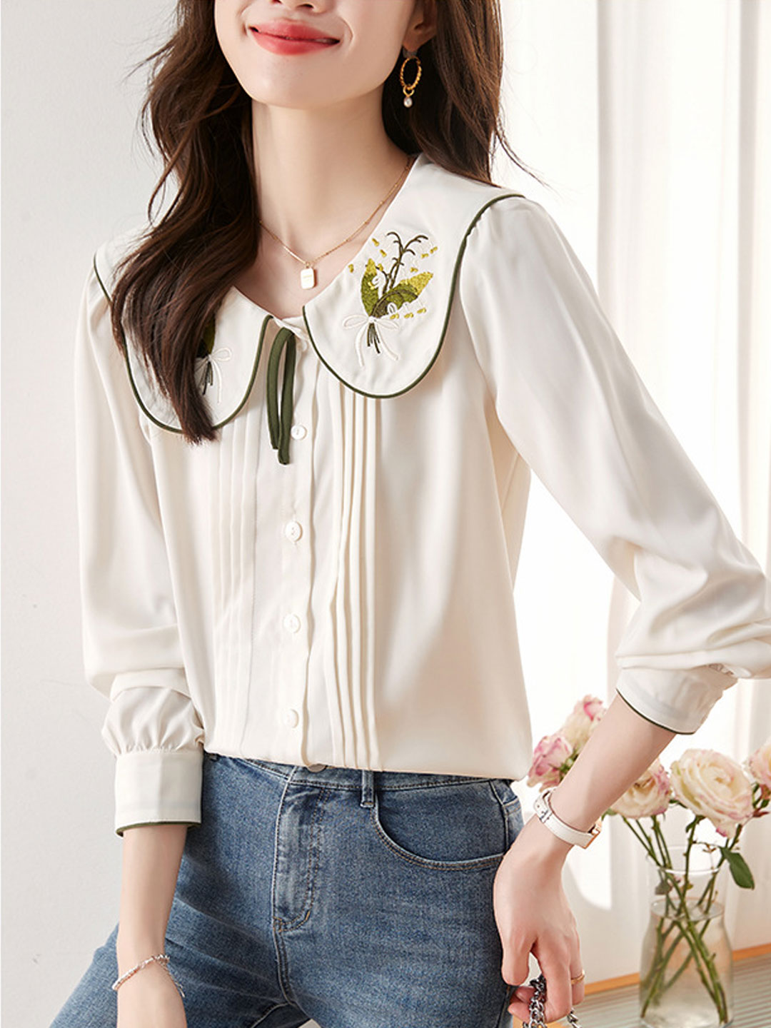Jessica Vacation Doll Collar Embroidered Shirt