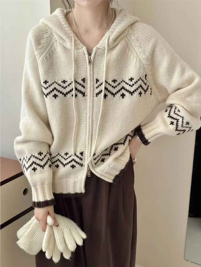 Ashley Casual Jacquard Hooded Knitted Cardigan