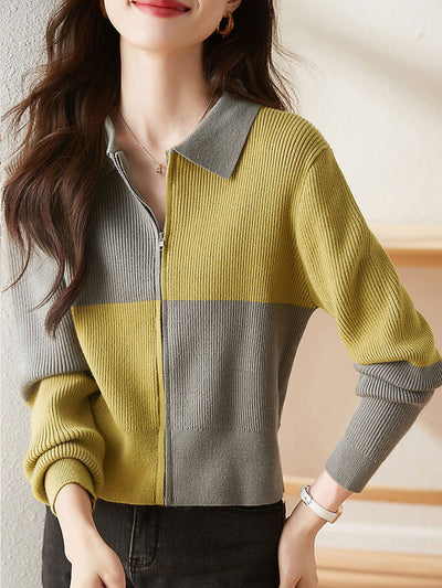 Sarah Classic Contrast Color Lapel Sweater