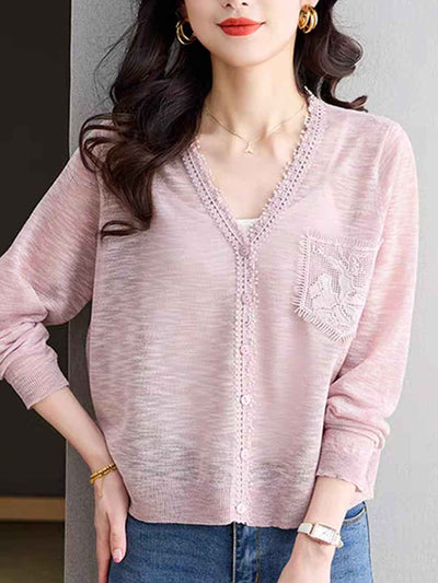 Layla Loose V-Neck Hollowed Knitted Cardigan