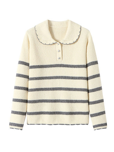 Sophie Loose Doll Collar Striped Knitted Sweater