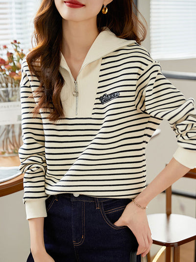 Alyssa Casual Lapel Striped Pullover Sweatshirt
