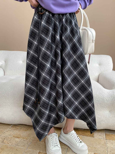 Emily Irregular Color-Blocked Plaid Skirt