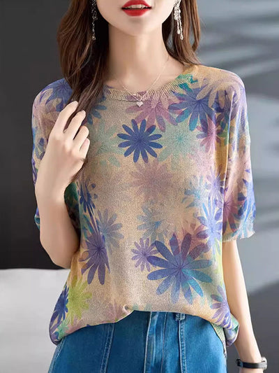 Brooke Loose Crew Neck Printed Knitted Top