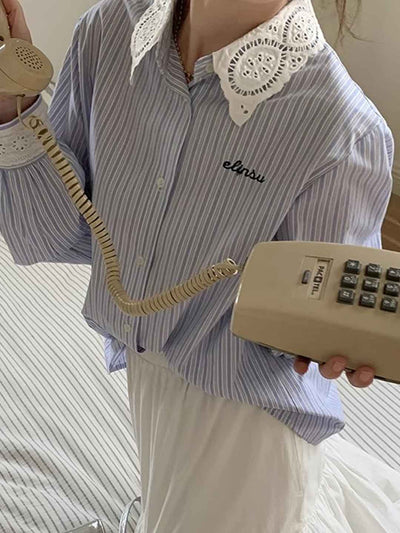Camila Loose Striped Print Embroidered Shirt