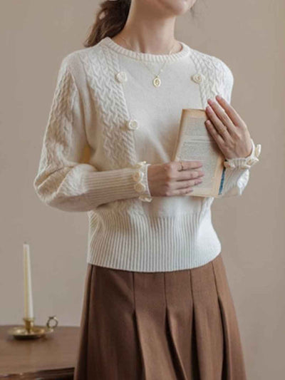 Taylor Loose Crew Neck Cable Knitted Floral Top