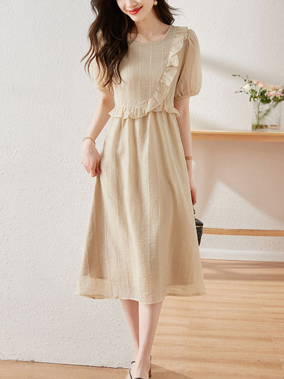 Rachel Vintage Crew Neck Ruffle Dress