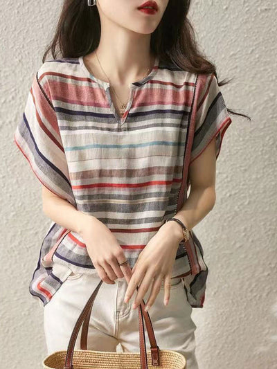 Madelyn Loose V-Neck Striped T-Shirt