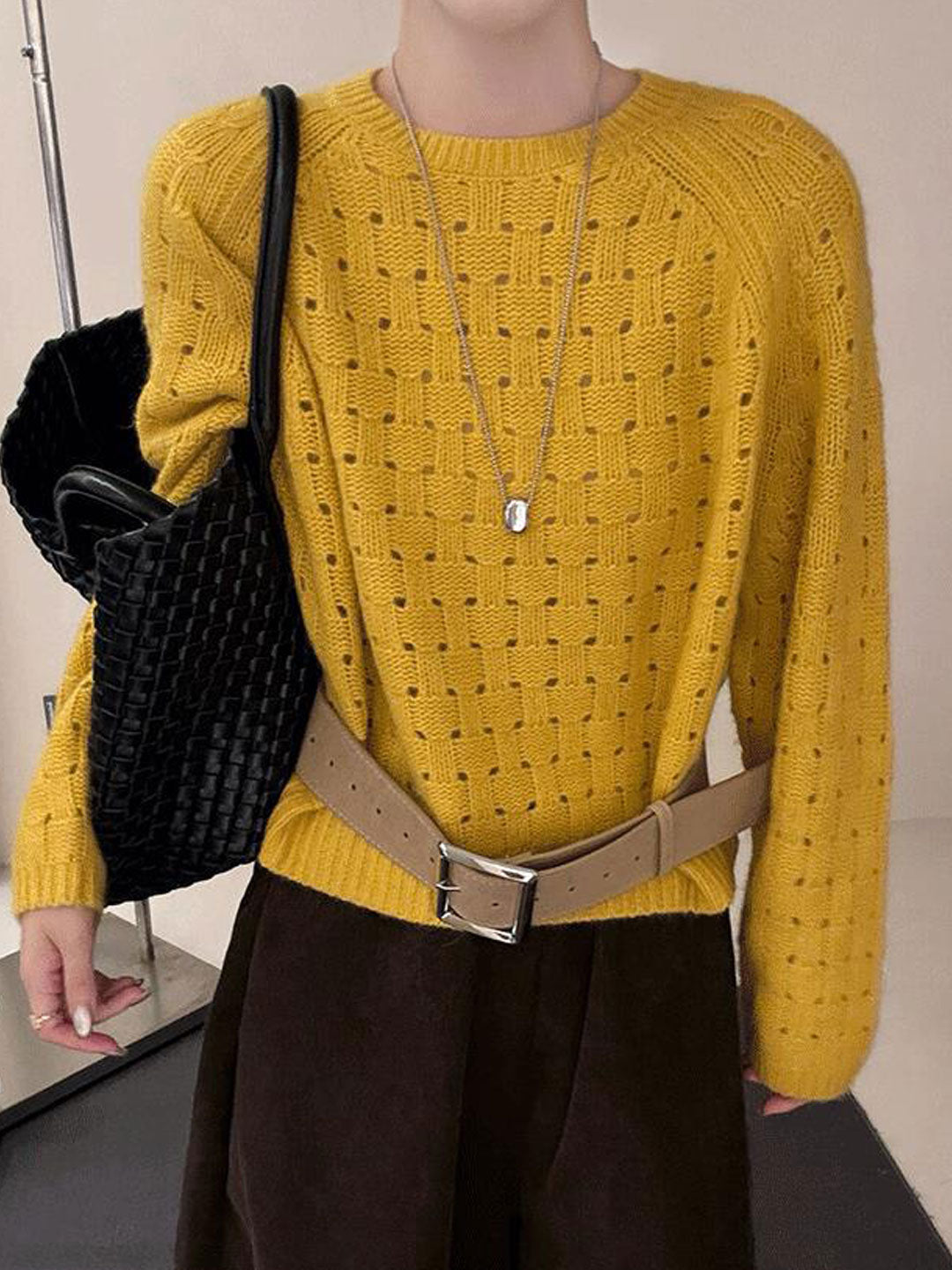 Peyton Loose Crew Neck Hollowed Knitted Sweater