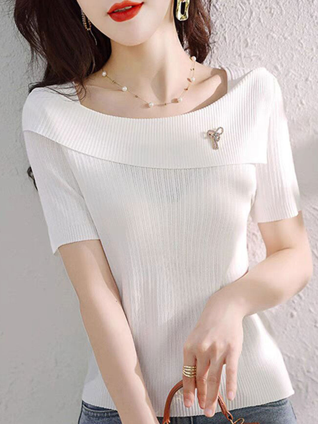 Claire Classic Boat Neck Slim Knitted Top