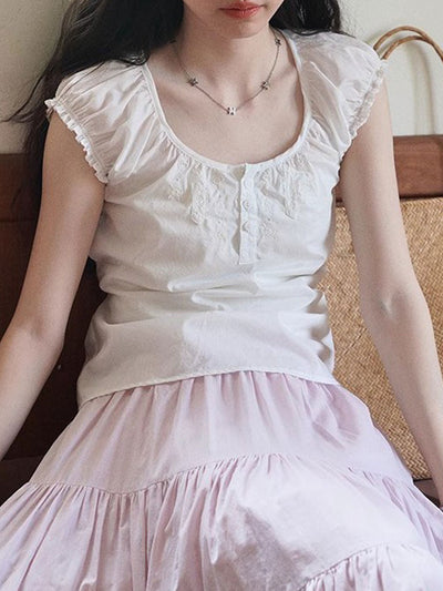 Kylie Retro Crew Neck Embroidered Lace Top