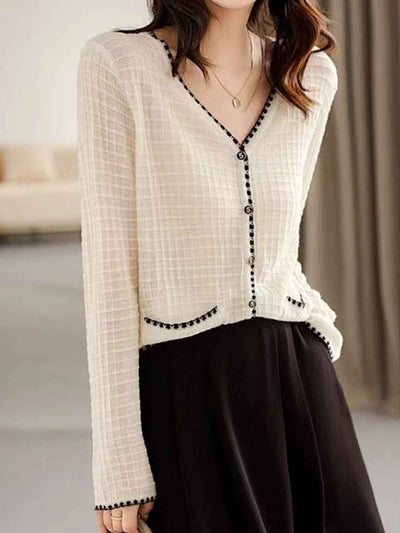 Mariah Classic V-Neck Contrasted Color Knitted Cardigan