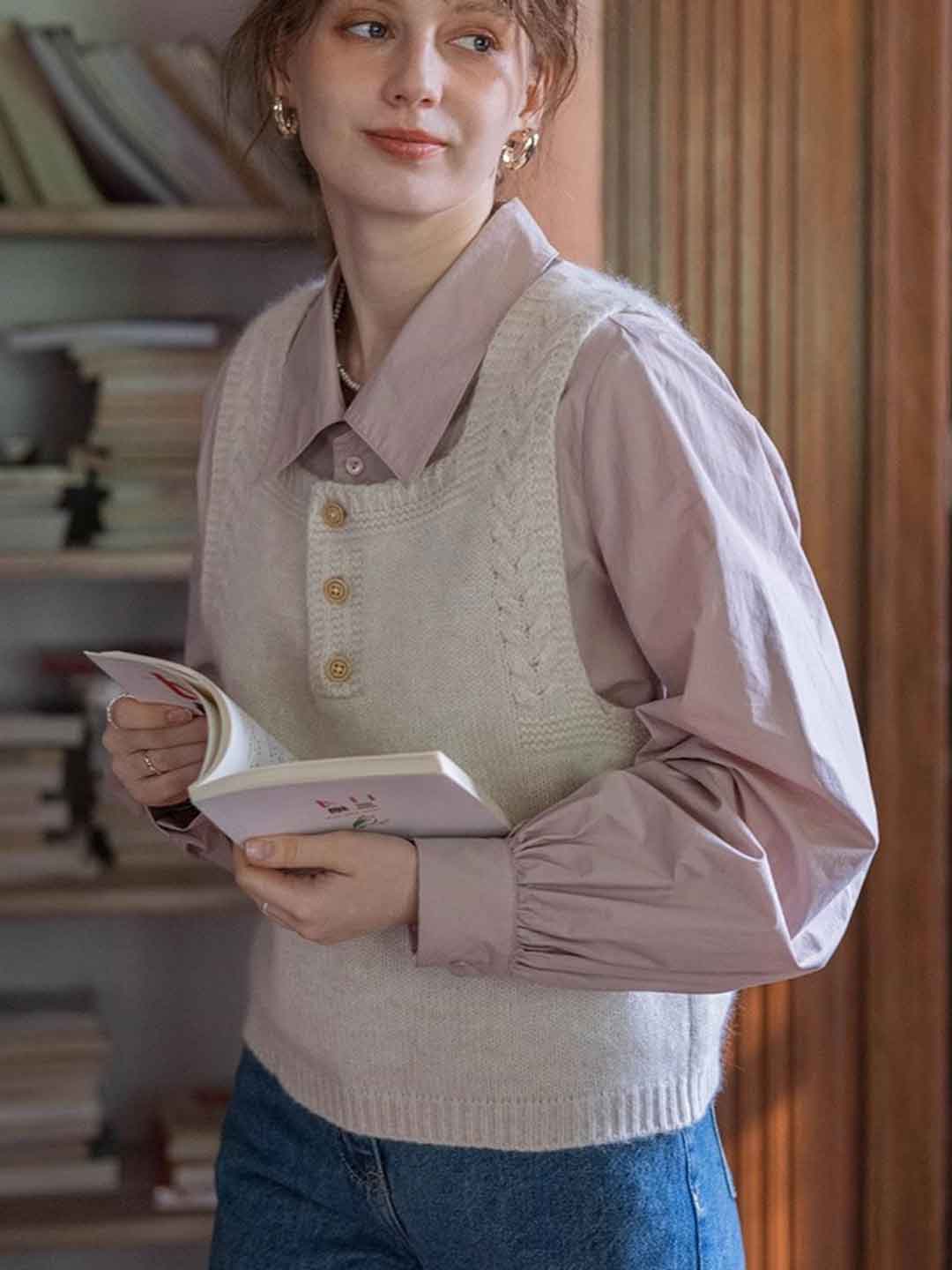 Hannah Retro Square Neck Cable Knitted Vest