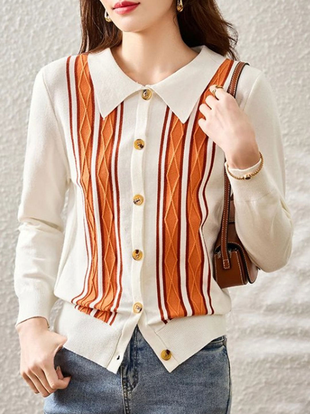 Ava Casual Lapel Striped Knitted Cardigan