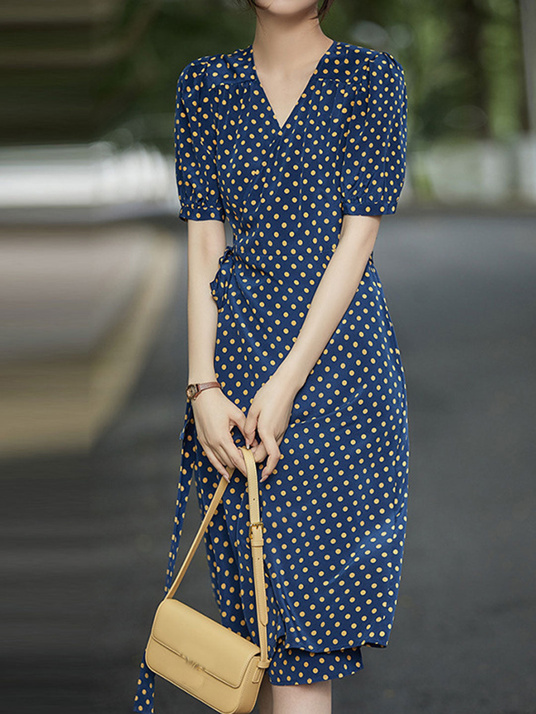 Madison Classic V-neck Polka-dot Dress