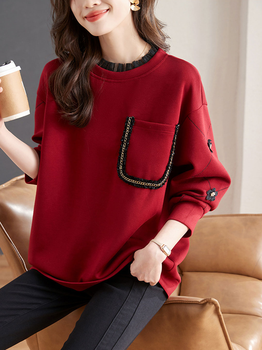 Olivia Casual Auricular Embroidered Sweatshirt