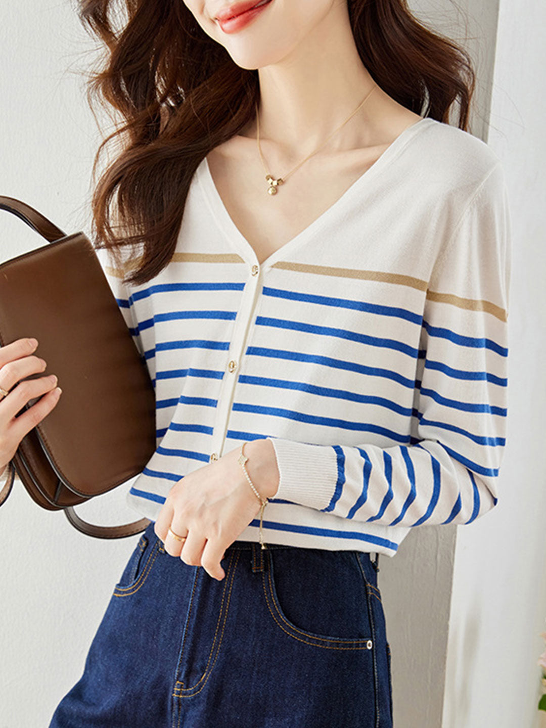 Mia Classic Striped Knitted Cardigan