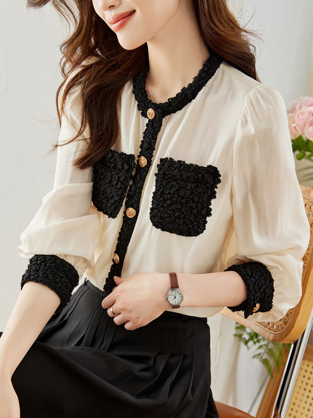 Sofia Retro Puff Sleeve Chiffon Top