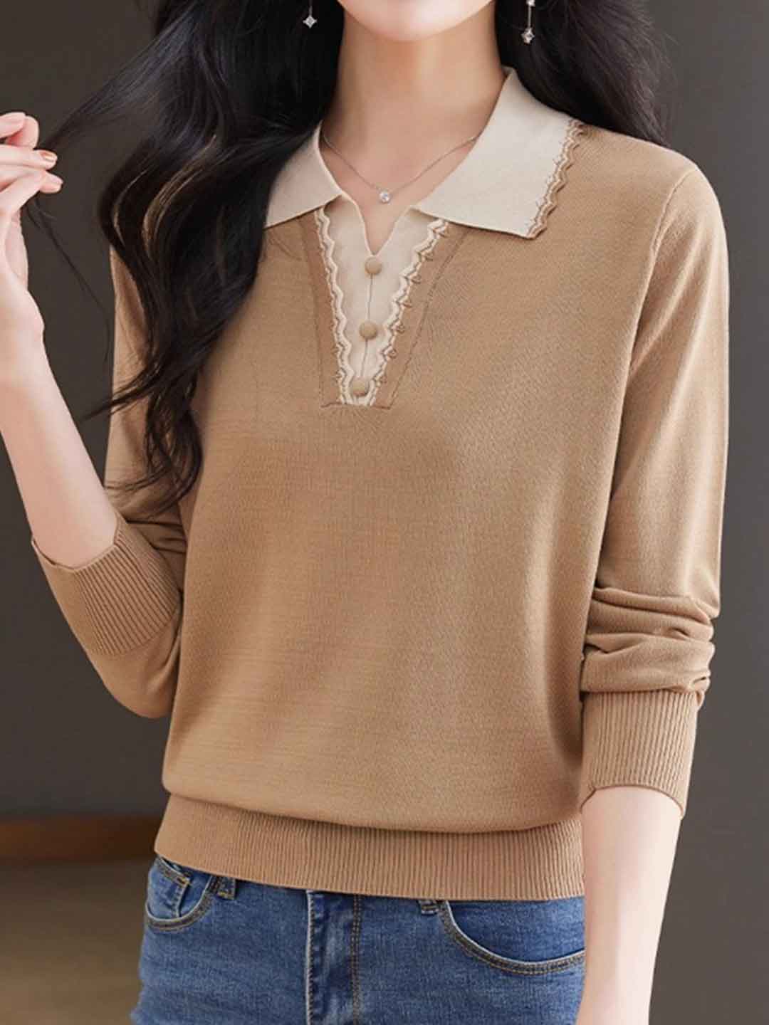 Sophia Loose Lapel Pullover Knitted Top