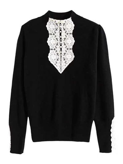Olivia Retro Turtleneck Hollowed Lace Knitted Sweater