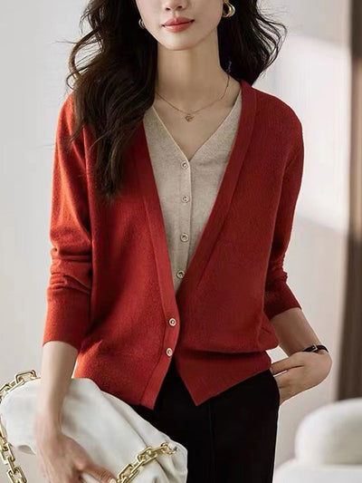 Ashley Casual V-Neck Colorblock Knitted Cardigan