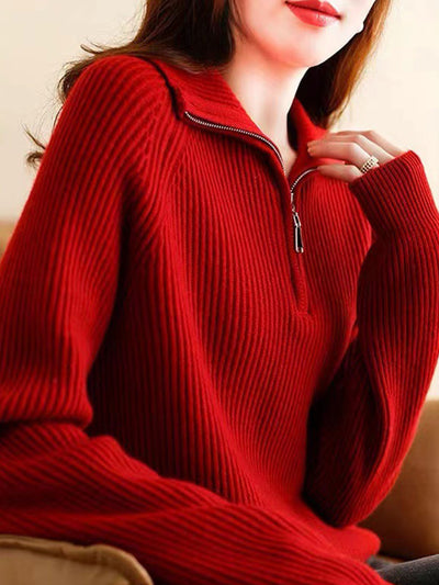 Mia Casual Pile Collar Knitted Pullover Sweater