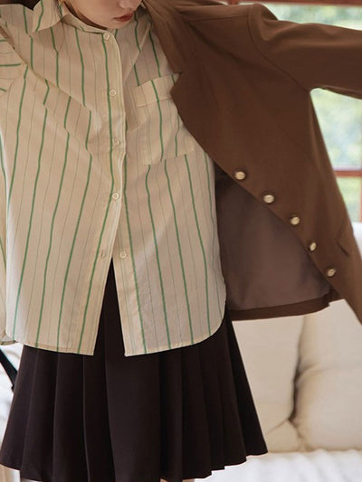 Molly Retro Lapel Striped Shirt