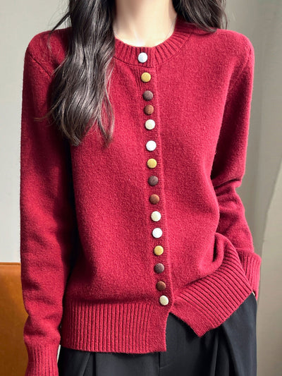 Sophia Classic Crew Neck Colorful Button Knitted Cardigan-Apricot