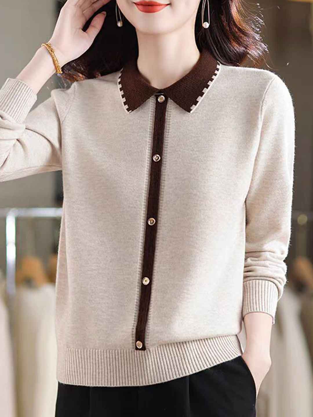 Avery Loose Lapel Colorblocked Knitted Sweater